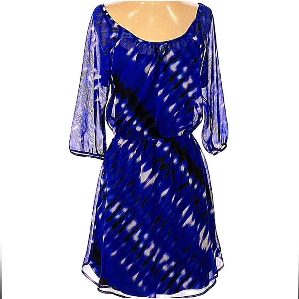 'Express' Blue Tie-Dye Print Chiffon Dress